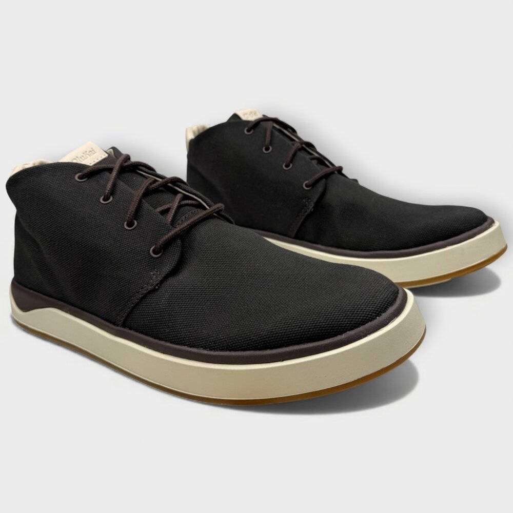 OluKai Papaku Chukka Boots Men 11.0 Dark Wood Canvas Leather Waterproof